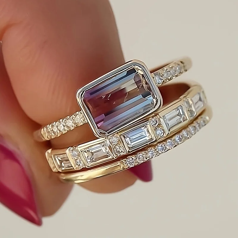 Ring set with bright glass crystals