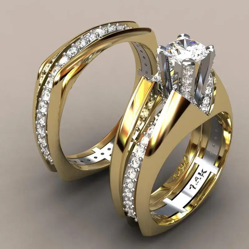 Vintage Gold & Crystal Ring Set