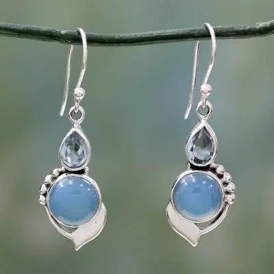 Earrings with Blue Vintage Balls