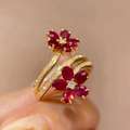 Golden Spiral Ring with Red Daisies