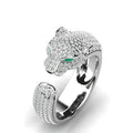 Adjustable Jaguar Ring made of 18K Silver and Rose Gold with Green Zirconia Eyes
