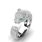 Adjustable Jaguar Ring made of 18K Silver and Rose Gold with Green Zirconia Eyes