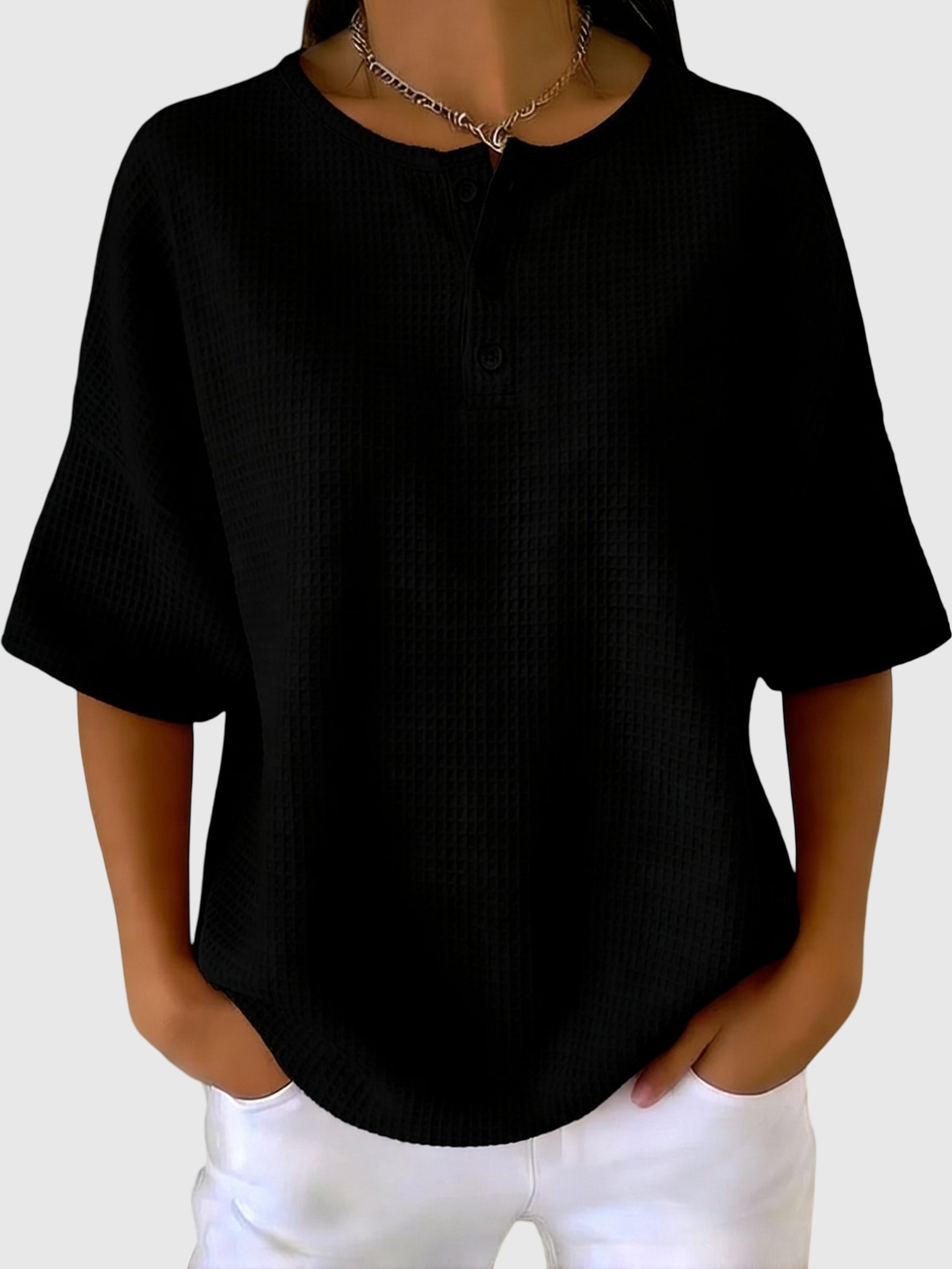 Casual waffle henley trøje
