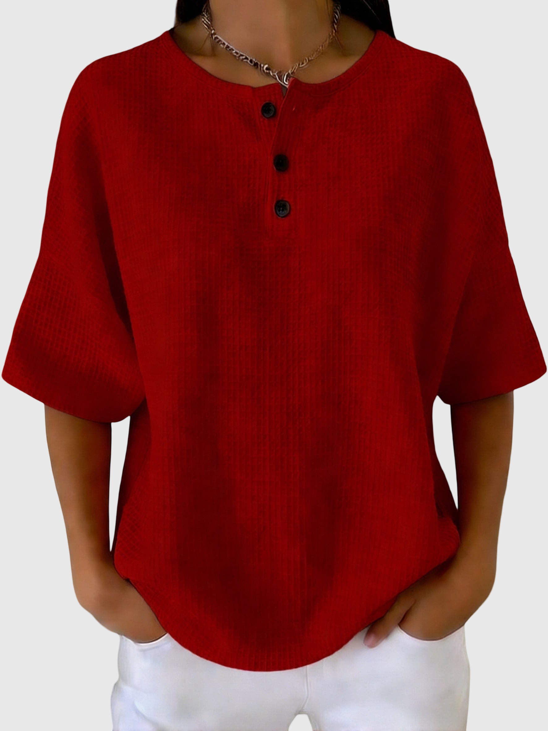Casual waffle henley trøje