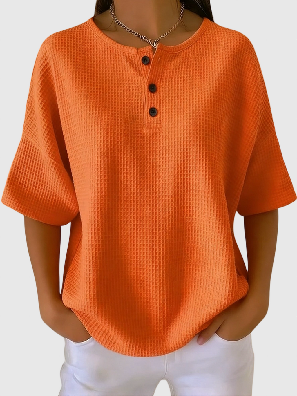 Casual waffle henley trøje