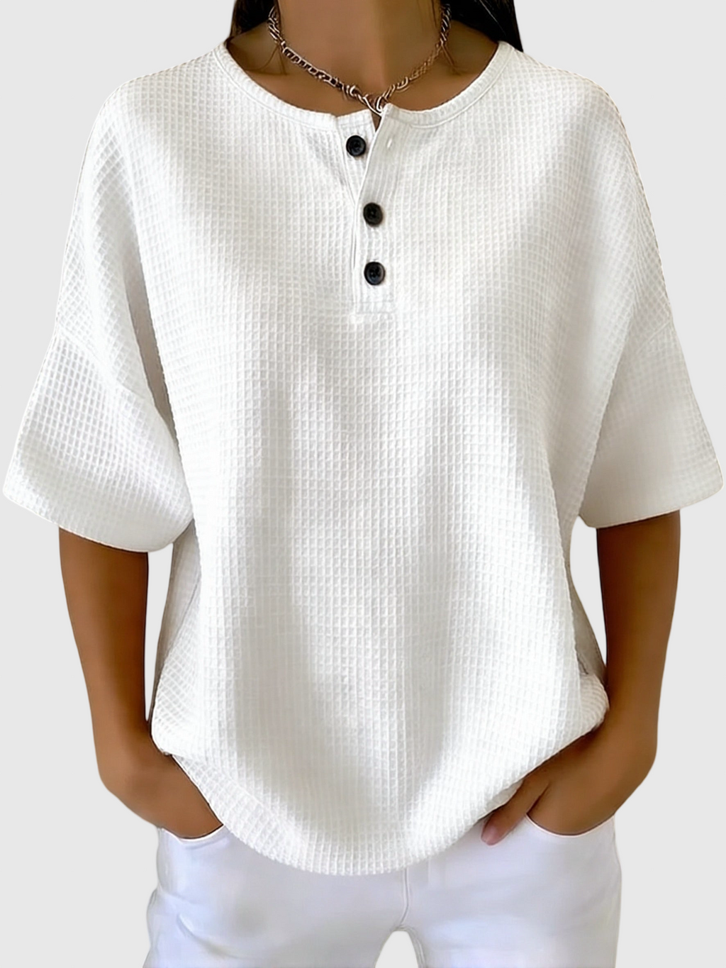 Casual waffle henley trøje